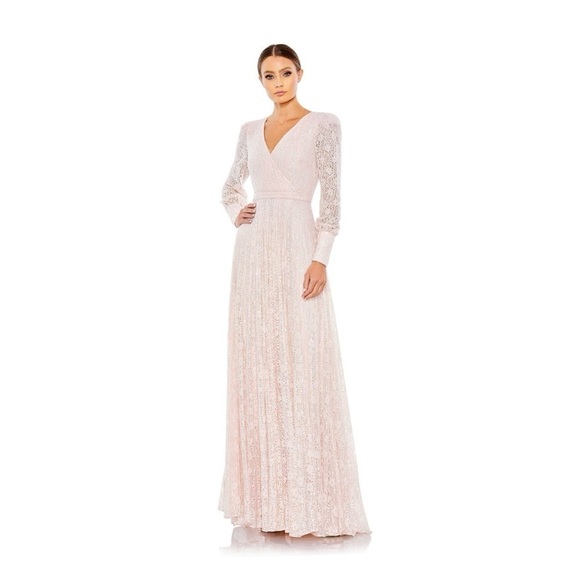 MAC DUGGAL 93679 dress gown pink size 6 formal long sleeve lace beaded NWT - Picture 3 of 16